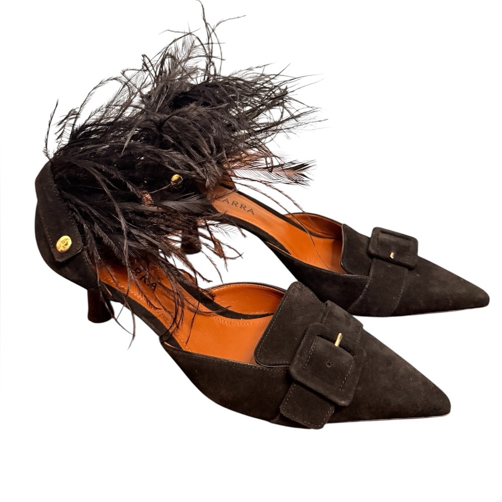 ALTUZARRA‎ Feather and Suede Black heels pump Sz 39 made in Italy